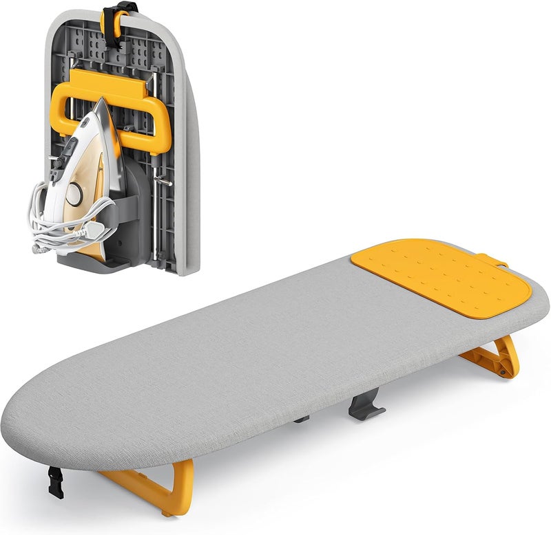 KINGBOARD Tabletop Ironing Board, Small Ironing Board with Iron Holder, Foldable Mini Iron Board, Easy Storage for Travel & Dorm, 12x32 Grey - Image 1